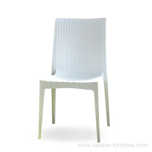 White rattan weave stackable plastic armless chair